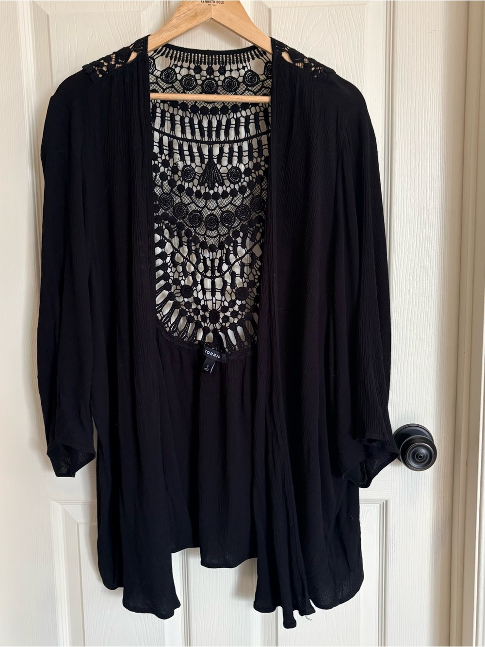 torrid Black Crochet-Back Open-Front Women's Cardigan 3X